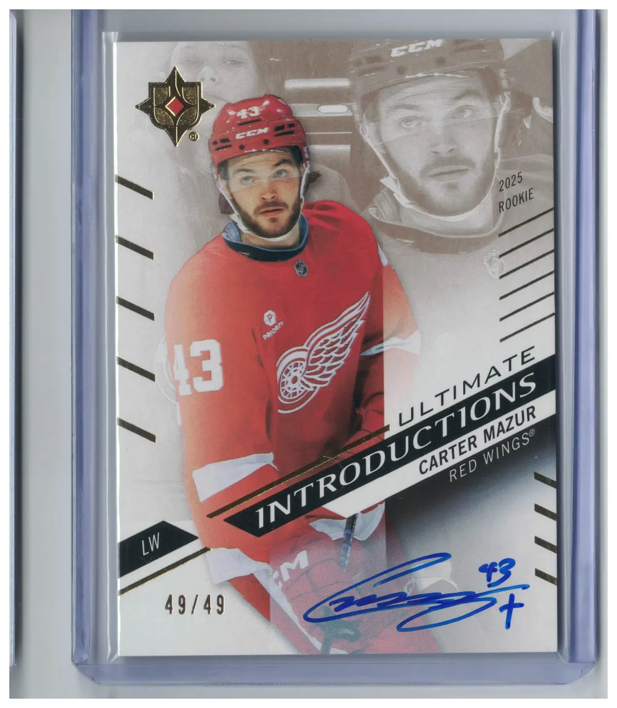 Carter Mazur Ultimate Introductions Gold Auto RC /49 Rookie 2025-26 UD Ultimate — front