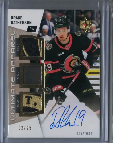 Drake Batherson Ultimate Apparel Auto Patch 02/25 UA-DB Senators 2025-26 UD