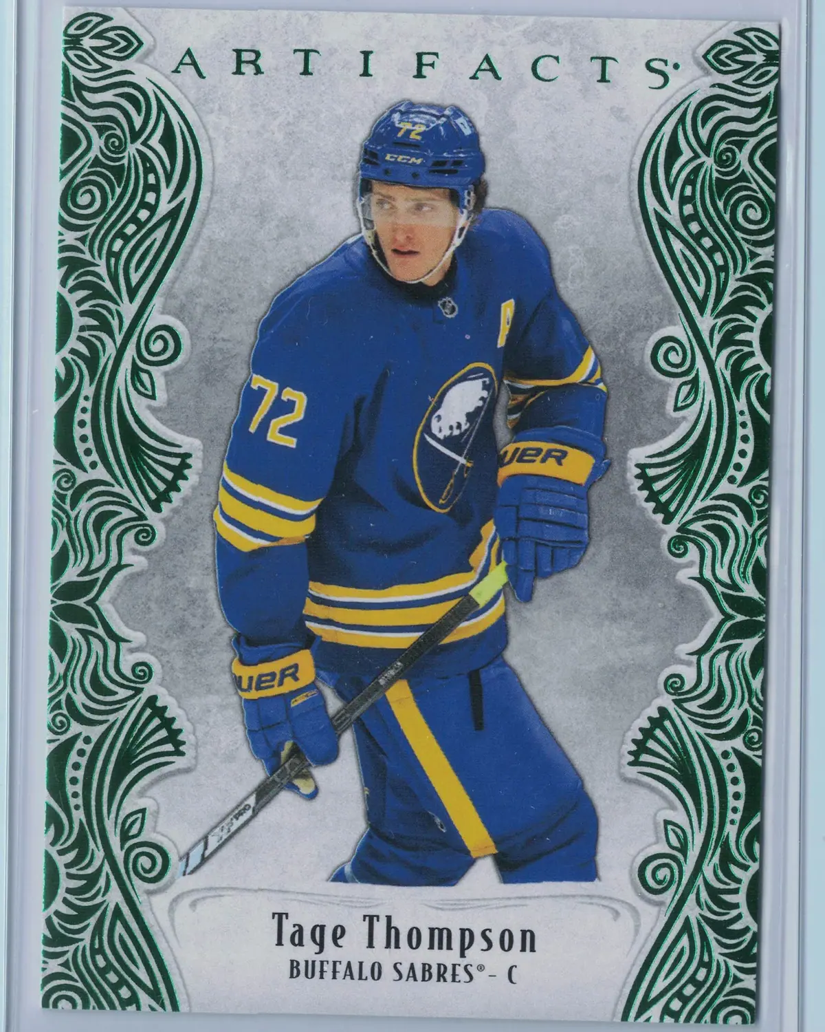 Tage Thompson 2025-26 UD Artifacts EMERALD'S GLOW 09/10 SSP #102 Sabres — front